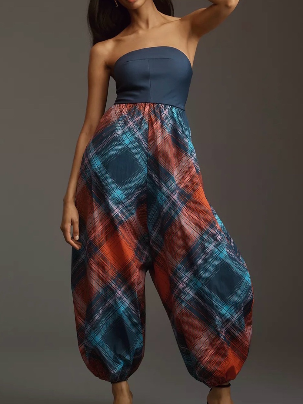 Anthropologie XL Maeve Plaid Parachute Balloon Leg Harem One Piece Jumpsuit